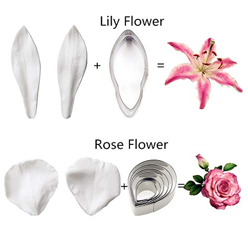 16Set Gumpaste Flower Molds And Cutters Fondant Tools Kit Stainless Steel Flower Cookie Cutter Set Sugarcraft Flower Silicone Veining Making Mold For Wedding,Birthday Cake Decorating #TOP1