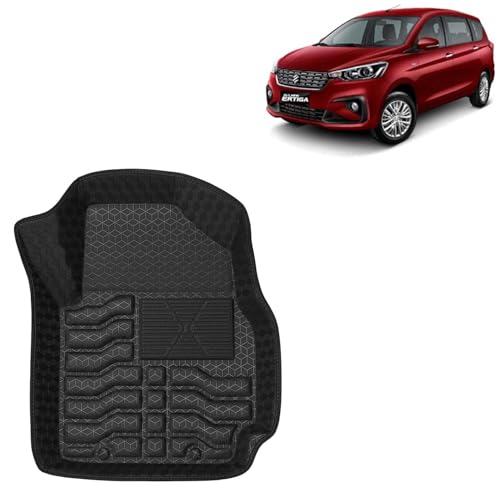 Image of Kingsway Accessories Premium 4.5D Car Floor Mats Only Compatible with Maruti Suzuki Ertiga (Year 2022 to 2025) All Model, Set 4 Pcs, 100% Waterproof Tray Shape PVC Foot Mats | Black | 1 Year Warranty