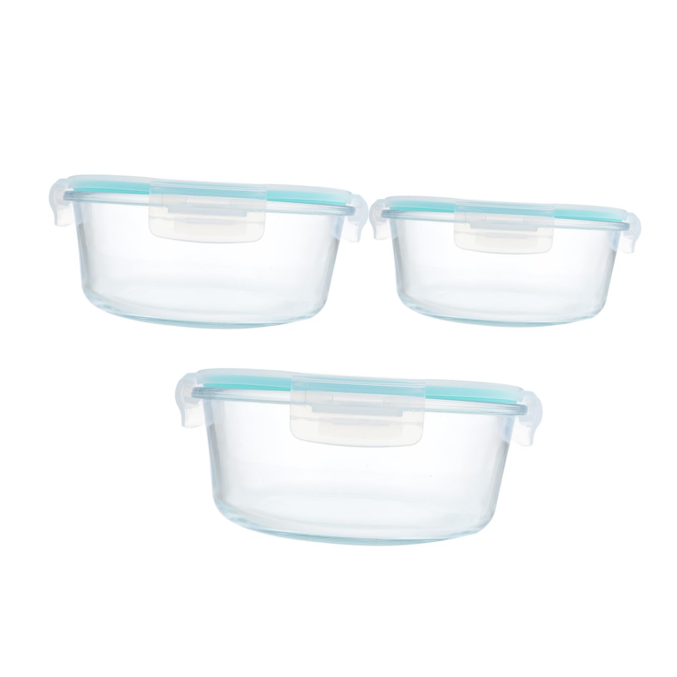 IMIKEYA Boîtes à Lunch en Verre Borosilicaté 3 Pièces Couvercle Hermétique, Design Compartimenté, Capacité 400ml 650ml 1000ml, Portable et Bleu, pour Repas au Bureau