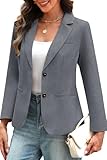 ELLEVEN Blazers for Women Business Casual Outfits Long Sleeve Two Button Slim Fit Suit Jacket with Notched Lapel Collar, Lightweight Work Office Blazer with Pockets Textured Gray Large