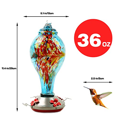 Syeenify Hummingbird Feeder,Blown Glass Hummingbird Feeders For Outdoors, 36 Ounces #TOP5