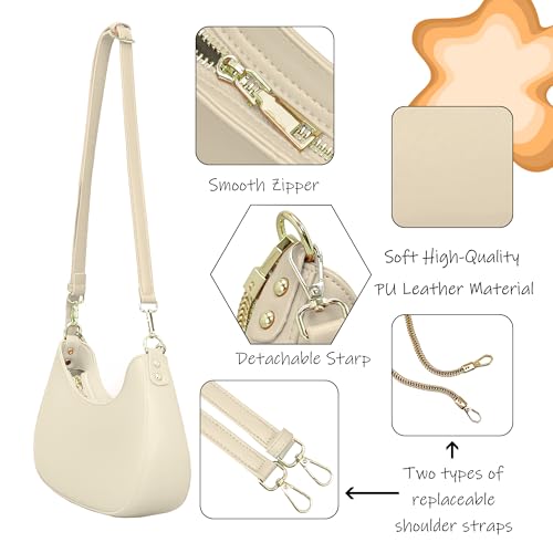 Image of Shoulder Bag for Women PU Leather Crossbody Bags Clutch Purse with Adjustable Strap Crescent Women's Hobo Handbag with Zipper