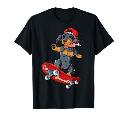 Camiseta de monopatín de perro salchicha Wiener Dog Funny Skateboarding Camiseta