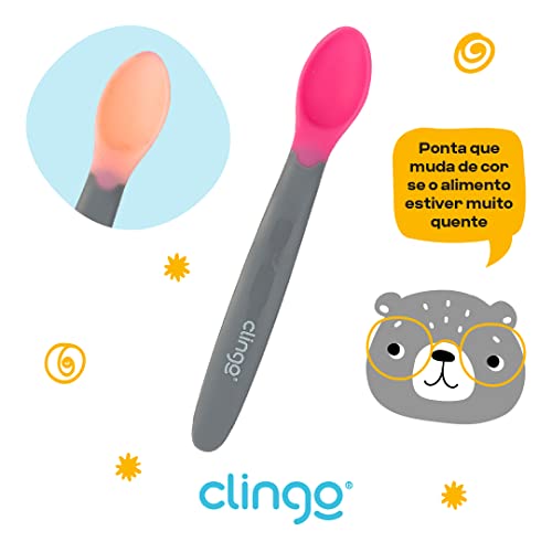 Clingo Colher Silicone Ergonomica Termo Colors Rosa/Cinza Rosa/Cinza
