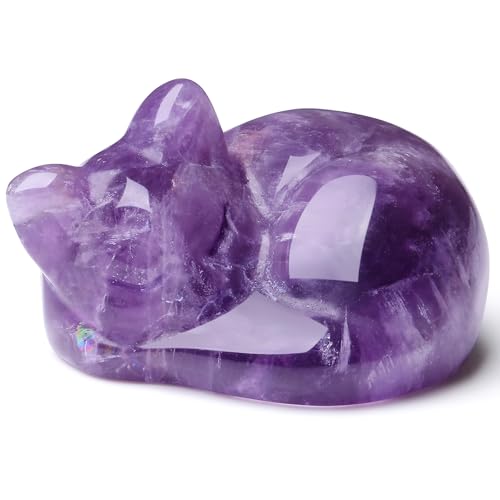 QINJIEJIE Amethyst Katze Kristalle Figuren Katzen Deko Edelsteine Glück Kätzchen Niedliche Dekoration Männer Frauen