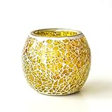 Golden Yellow Glass Votive Candle Holder – Crackle Votive Style, Great for Table Centerpieces & Home Decor (1 Pack)