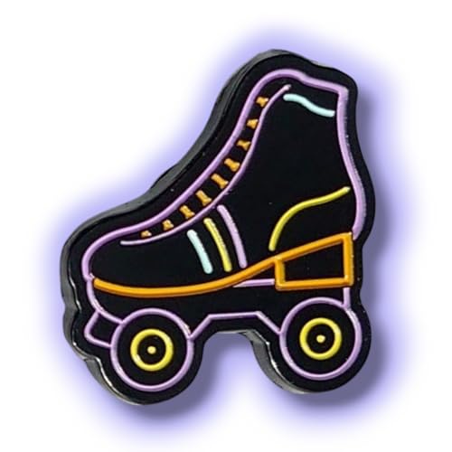 Insignia esmaltada retro para patinaje, negro con contorno de neón, 25 mm x 23,2 mm, 2 mm de grosor, coleccionable de monopatín vintage de los años 80, accesorios de patinaje de moda, perfecto para