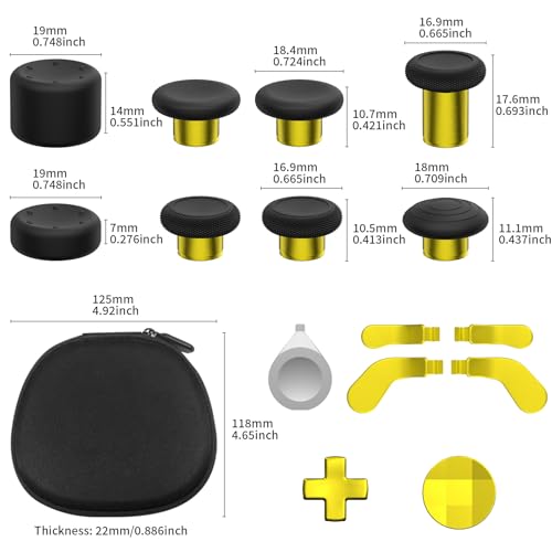 Image of CHARM FOCUS 16-in-1 Metal Thumbsticks Replacement Kits for Xbox Elite Series 2, Xbox Elite 2 Controller Accessories, Includes Magnetic Joysticks, Paddles, Silicone Caps, D-Pads, 1 Tool (Gold)