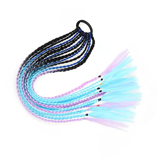 三つ編み エクステ 編み込み ウィッグ ポニーテール つけ毛 キッズ 大人 女性 男性 ヒップホップ ダンス ゴム で簡単装着 重ね付けOK 派手髪 ブレイズエクステ グラデーション ブルーミックス Q37-BlM