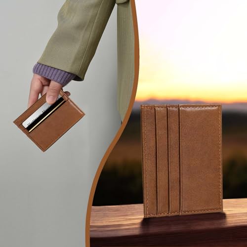 Image of M-Plateau Super Slim Genuine Leather Credit Card Wallet | Card Holder, Small Wallet for Man and Women with 6 Card Slots and 1 Pocket(Tan)
