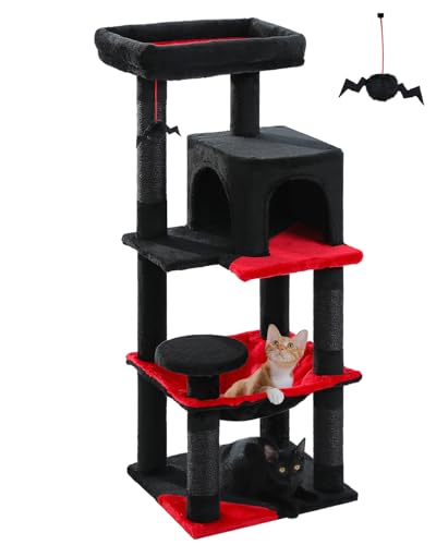 Image of MUTTROS Gothic Cat Tree with Super Large Hammock, 45.7 inch Black Cat Tower with Coffin Bed, Cat Condo, Sisal Scratching Posts & Top Perch, Multi-Level Goth Cat Tree, Halloween, Black