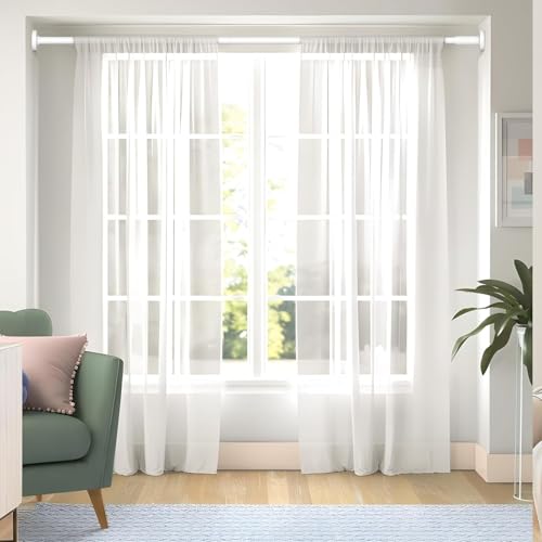 Image of JD FRESH 80 Cm to 150 Cm Extendable Curtain Rod Holder Non-Drilling /Anti-Skid Spring Pull Rod /Stainless Steel Rust Proof Shower Curtain Rod /Window Curtain Rod / (White)