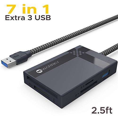 SD Card Reader 7 in 1, WARRKY 3USB 3.0 Hub 4 Memory Card