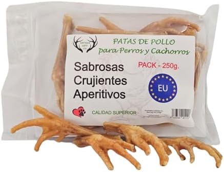 Chuches para Perros y Cachorros - Snacks de Aves Naturales - Premios Deshidratados - Patas de Pollo (250 g)