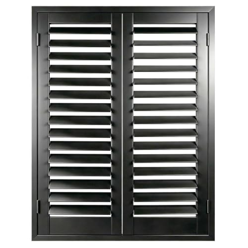 KIFFUN Wood Plantation Shutters for Interior Windows Hiden Tilt Rod Balck