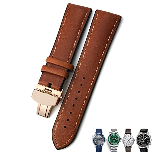 Bracelet montre cuir marron foncé 22mm style vintage élégant pour Rolex et Seiko