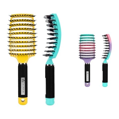 Hair Brushes for Women 2 Pack, HIPPIH Detangler Hair brush for Adult & Kids’ Wet or Dry Hair, Boar Bristle Hair Brush Getting Knots Out without Pain Adds Shine and Makes Hair Smooth Cover