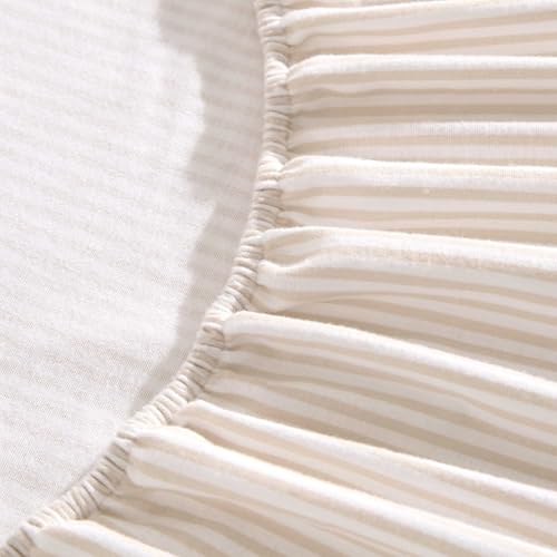Image of Laura Ashley - Flannel Sheets Twin Size, Anti-Pilling & Wrinkle Resistant Cotton, Touchably Soft for All-Season Comfort - Bed Sheets with Matching Pillowcase & Fitted Sheet (Oxfordshire Stripe Beige)