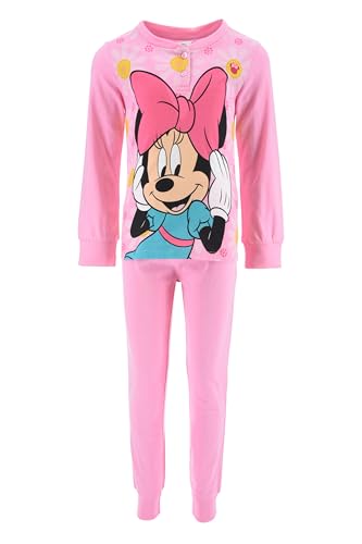 Disney Minnie Maus Mouse Mädchen Schlafanzug | Langarm Langer Pyjama | 100% Baumwolle Schlafi bequem (DE/NL/SE/PL, Numerisch, 104, Regular, Rosa)