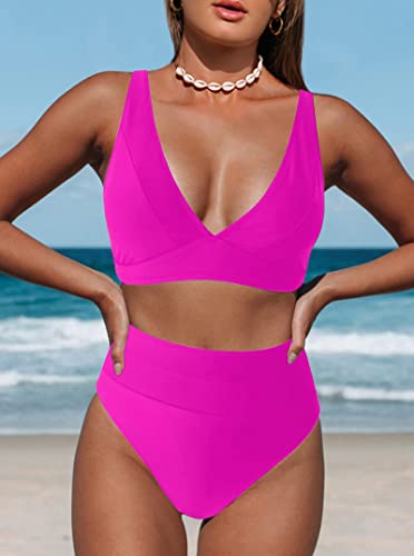Image of Hilinker Women's Leopard Bikini Swimsuits V Neck High Waisted 2 Piece Bathing Suits