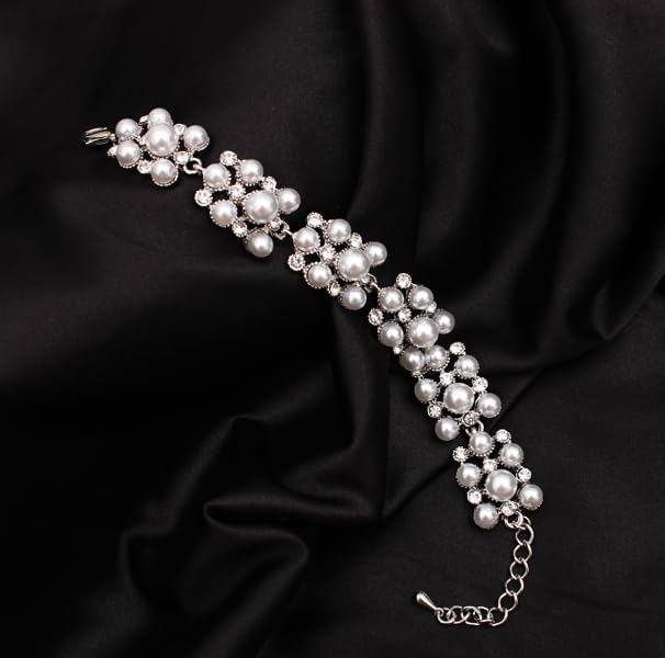 rneyflow 3PCS Wedding Bridal Artificial Pearl Crystal Necklace Drop Earring Bracelet Brides Party Costume Jewelry Set for Women - Image 5