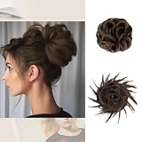 Ellareese 2PCS Messy Bun Hair Piece Tousled Updo Curly Ponytail Hair Extensions Wavy Hairpieces for