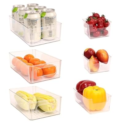 MVOVM Refrigerator Organizer Bins 6 Pack Stackable Fridge Organizers with Handles Clear Freezer Storage Containers for Pantry, Cabinets,Shelves, Drawer – BPA-Free Plastic Kitchen Organizers