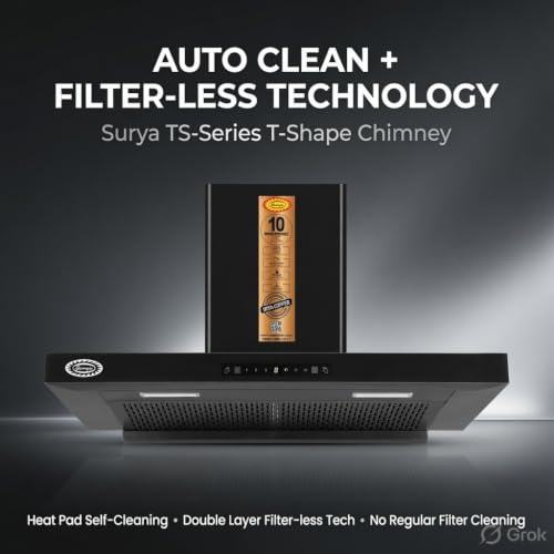 Image of T Shape TS-90 Auto Clean Auto Clean Wall Mounted Black 1600 CMH Chimney (Wall Mounted, Black)