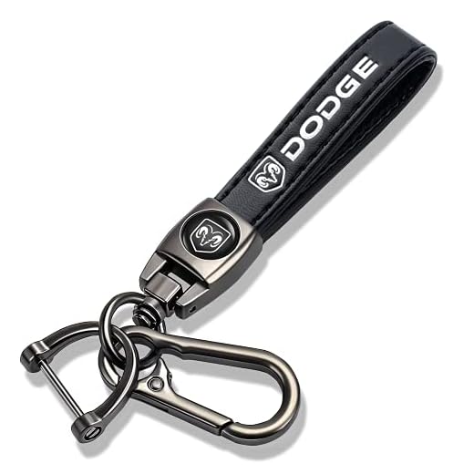 ROXUES Genuine Leather Car Keychain compatible with Dodge Challenger Dakota Charger Ram 1502 Durango Caravan Key Chain Keyring Family Present for Man and Woman