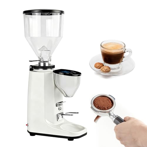 XEEAOFE Molino de Granos de Café Eléctrico, Molino de Muelas Planas con 19 Ajustes Ajustables, Tolva Grande con Capacidad de 500g y Soporte Integrado para Baristas en el Hogar White
