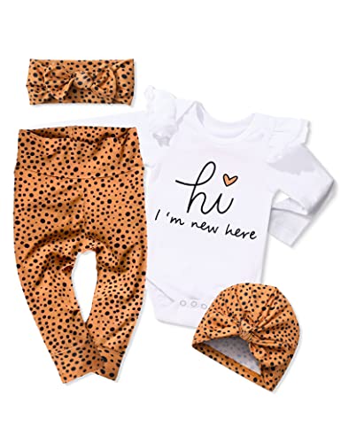 Image of KANGKANG Newborn Baby Girl Clothes Hi I'm New Here Newborn Outfit Infant Romper Floral Pants Cute Baby Girl Outfits 4PC Set