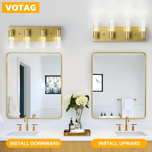 Image of Bathroom Vanity Light Fixtures Over Mirror Brushed Golden Finish Coating, 4 Light Vanity Lights, Wall Sconces Fixture Vanity Lighting for Bathroom