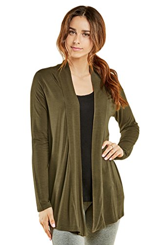 Cardigã – Cardigã feminino clássico chique de tecido rayon cardigã para usar em todas as estações drapeado aberto fofo confortável e durável, Oliva, Small