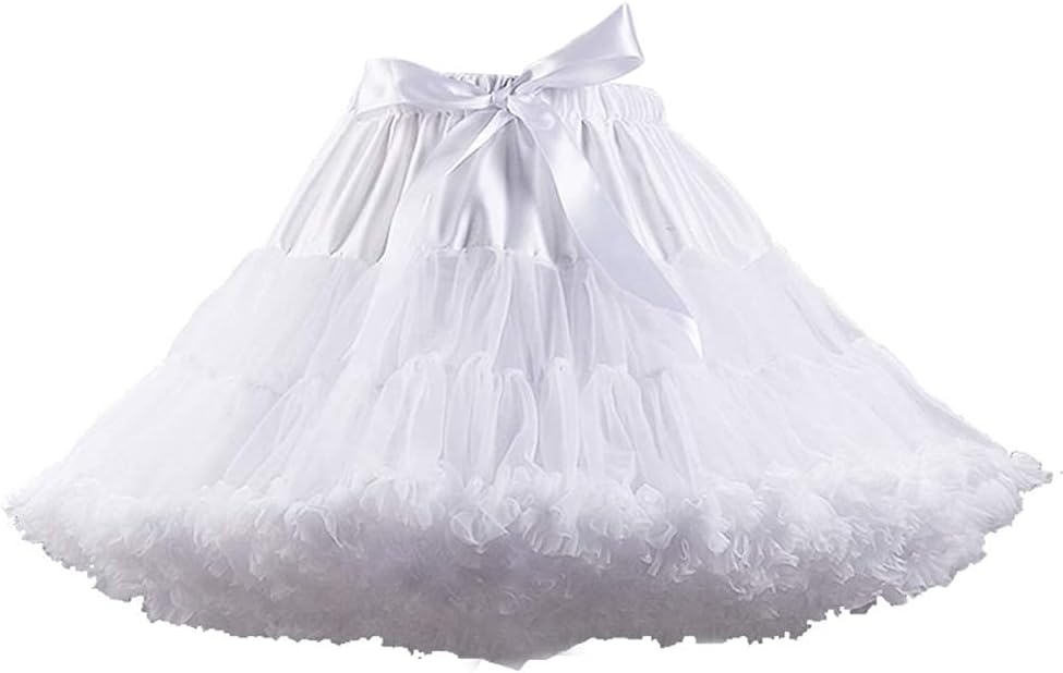 Women's Elastic Waist Chiffon Petticoat Puffy Tutu Tulle Skirt Multi-Layer Cosplay Fluffy Skirt Underskirt, Length 40cm, Waist 55-95cm