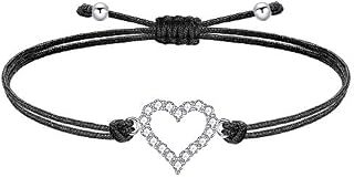J.Endéar Heart Bracelet for Girls Kids, 925 Sterling Silver Inlaid with Zirconia Filigree Cord Bracelet Gift