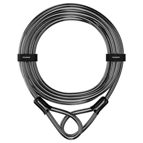 Titanker Bike Lock Cable,12mm Thick Security Cable with Loops Heavy Duty Steel Cable Vinyl Coated Bike Cable Lock Security Chain (4ft, 7ft, 15ft, 30ft)