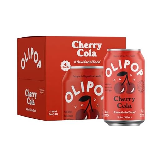 OLIPOP Prebiotic Soda Pop, Cherry Cola, Prebiotics, Botanicals, Plant Fiber, 12 fl oz (4 Cans)