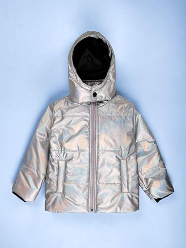 Image of KiddoPanti Girls Hooded Puffer Jacket with Front Zip & Pockets