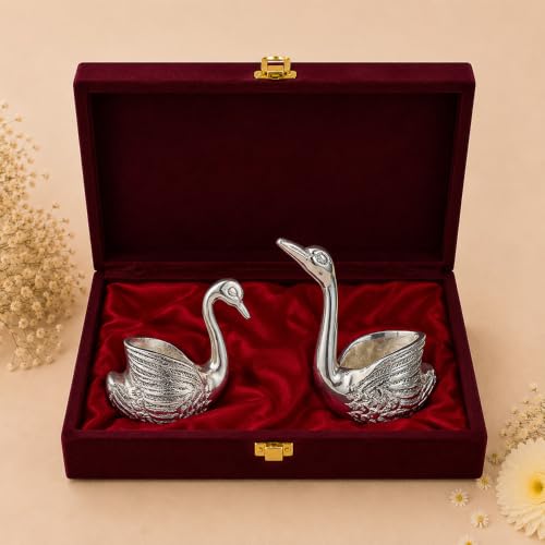Image of DIVINITI 999 Silver-Plated Swan Pair Idol with Tealight Holders & Luxury Gift Box|Vastu-Compliant Swan Showpiece for Good Luck, Love & Harmony|Home Decor, Anniversary, Wedding & Housewarming Gift