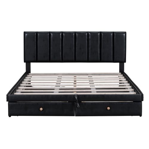 Queen-Size-Upholstered-Bed-with-Hydraulic-Storage-System-and-Drawer-Black Queen Size Upholstered Bed with Hydraulic Storage System and Drawer Black