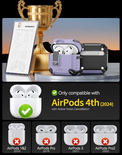 Image of Pohgelan Compatible with AirPods 4 Case (Purple) | Magnetic Automatic Lock with Phone Stand & Cleaning Kit,Compatible with Magsafe