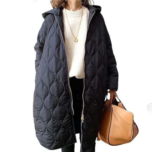 Women's Diamond Quilted Puffer Jacket Long Sleeve Hooded Zip Warm Winter Coat Lightweight Jackets with Pockets