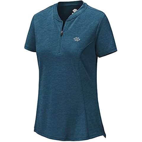 AjezMax Damen Poloshirt Kurzarm 1/4 Reißverschlus Polohemd Leicht Sporttop Atmungsaktive V-Ausschnitt Funktionsshirt Golf Tennis T-Shirt Marineblau X-Large Cover