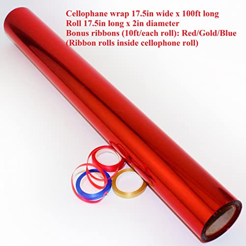 Tytroy Gift Wrapping Cellophane Roll (17.5In X 100Ft Red) #TOP4