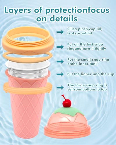 Slushie Cup, Smoothie Cups mit Deckel & Strohhalmen, Slushy Cup für Säfte, Milch und Eiscreme, Tragbare Frozen Magic Slushie Cup Maker für Kinder, Freunde und Familie (Rosa) – Bild 8