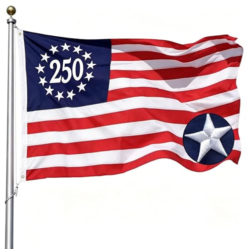 250 Anniversary Betsy Ross USA Embroidered Flag 3x5 Outdoor- Patriot Commemorative 13 Stars 250th US Nylon Flags Sewn Stripes Heavy Duty Banner for Outside