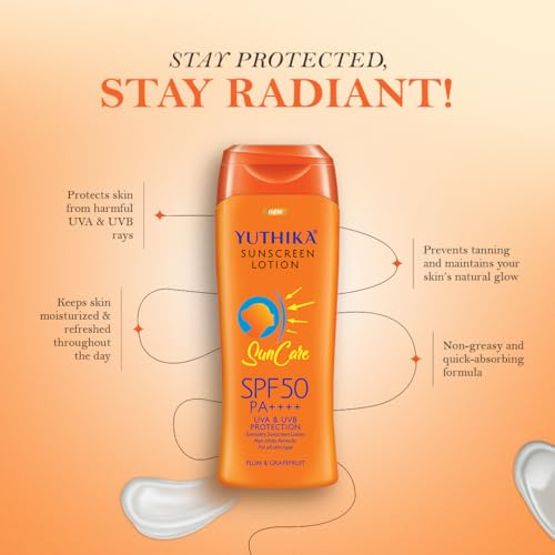 Image of Yuthika Sunscreen Lotion SPF 50 PA+++ 100ml | High Protection, Non-Greasy Formula, UVA & UVB Protection for all Skin Types (Pack of 1)