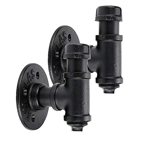 JAHQ Patères portemanteaux pour entrée, 2 pièces Industriel Tuyau Patère Heavy Duty Rustique Décor Mural en Fonte Crochets, Fer forgé Cover