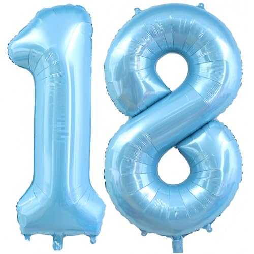 Image of Pastel Blue 18 Balloon Number, Light Blue 18 Balloons for Birthday Party | Number 18 Balloon,40 Inch,Pastel Blue,Helium-fillable,18 Foil Mylar Balloons,for Birthday Party Anniversary Decorations