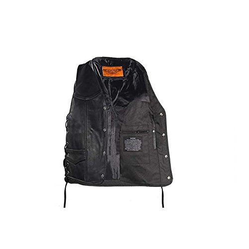 Mens Leather Motorcycle Vest With Buffalo Nickel Snaps (Size XL, X-Large, 48-50)